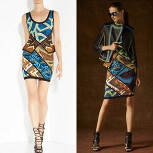 Angelbrinks Tribal Jacquard‎ Peplum Dress Afro Print Large 3D